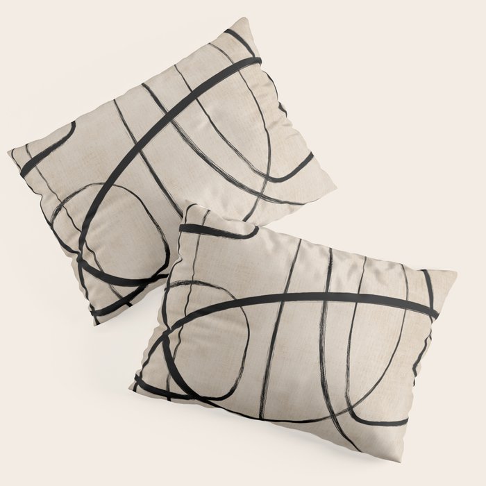 Black Beige Abstract Line Art Rich Texture Pillow Sham Gallery Image 3