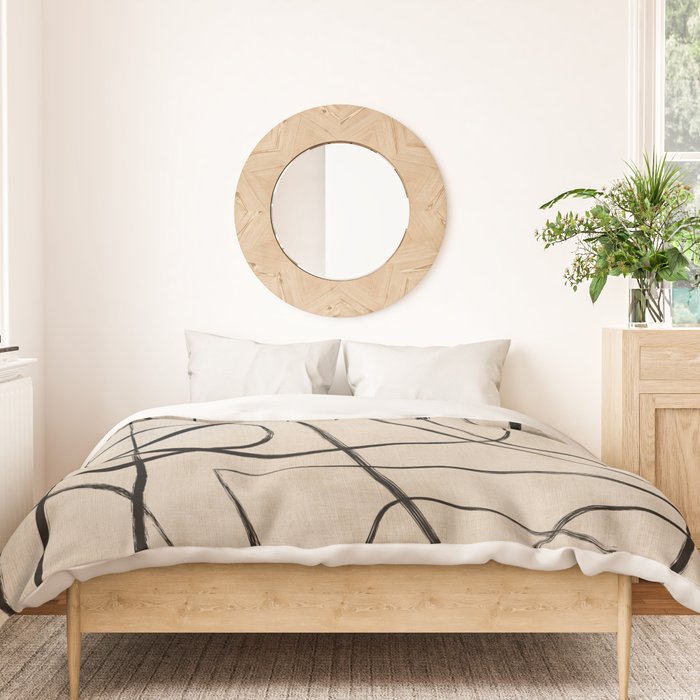 Black Beige Abstract Line Art Rich Texture Duvet Cover Gallery Image 3