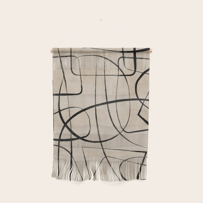Black Beige Abstract Line Art Rich Texture Wall Hanging
