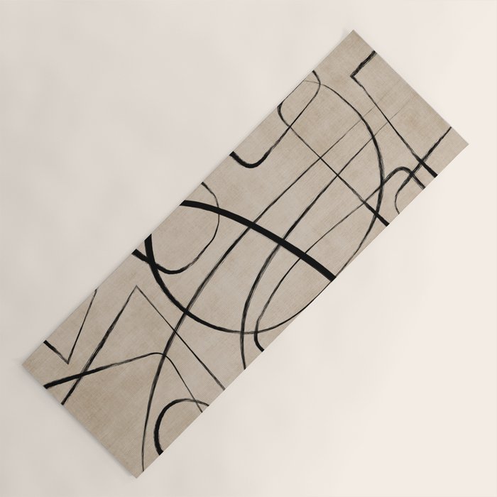 Black Beige Abstract Line Art Rich Texture Yoga Mat Gallery Image 1