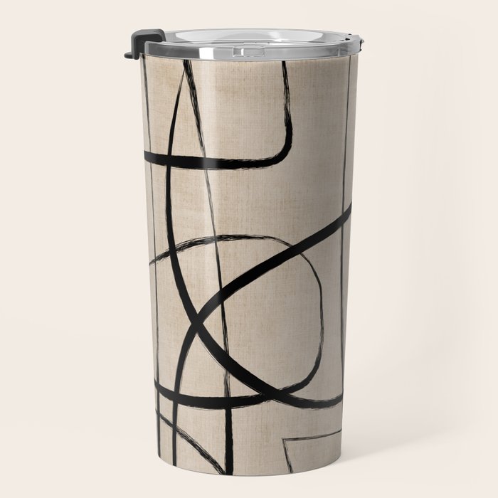 Black Beige Abstract Line Art Rich Texture Travel Mug Gallery Image 3