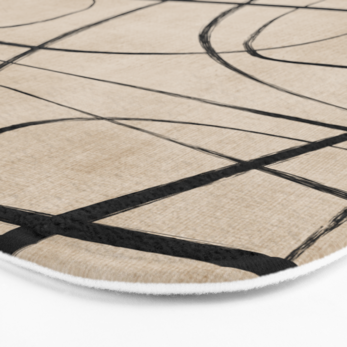 Black Beige Abstract Line Art Rich Texture Bath Mat Gallery Image 3