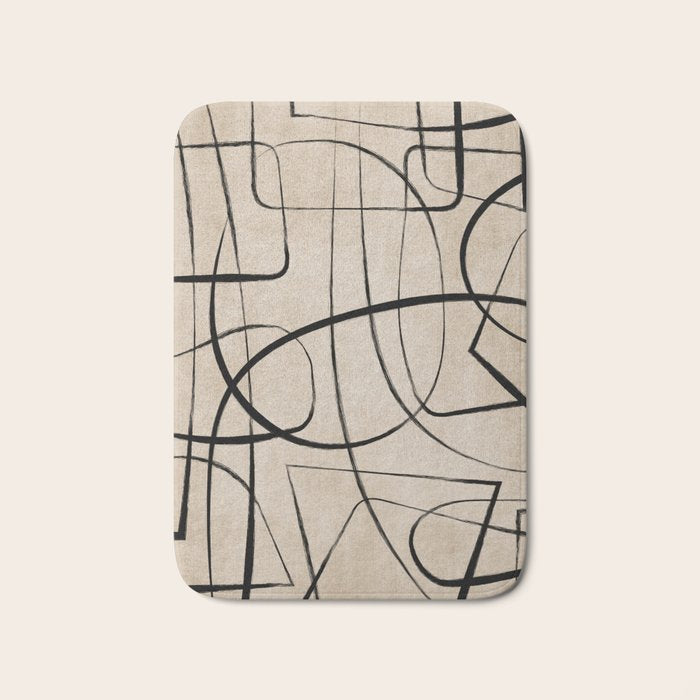 Black Beige Abstract Line Art Rich Texture Bath Mat Gallery Image 1