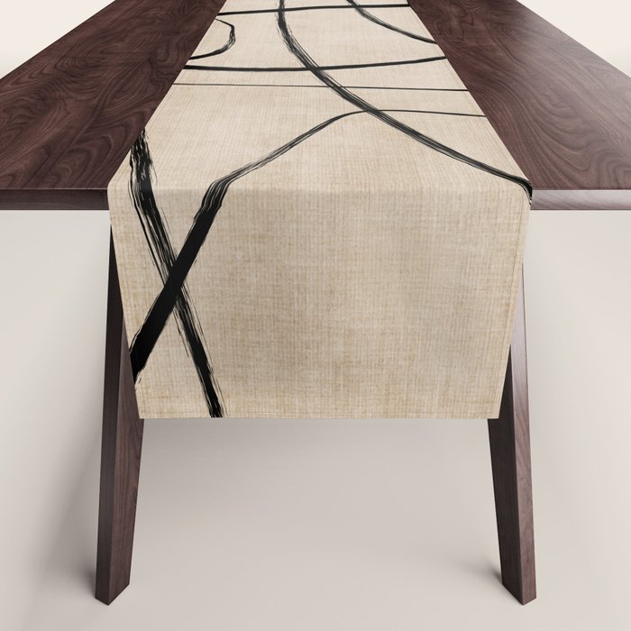 Black Beige Abstract Line Art Rich Texture Table Runner Gallery Image 1