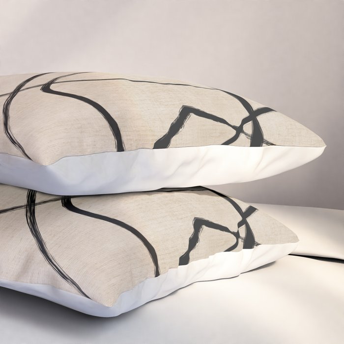 Black Beige Abstract Line Art Rich Texture Pillow Sham Gallery Image 3