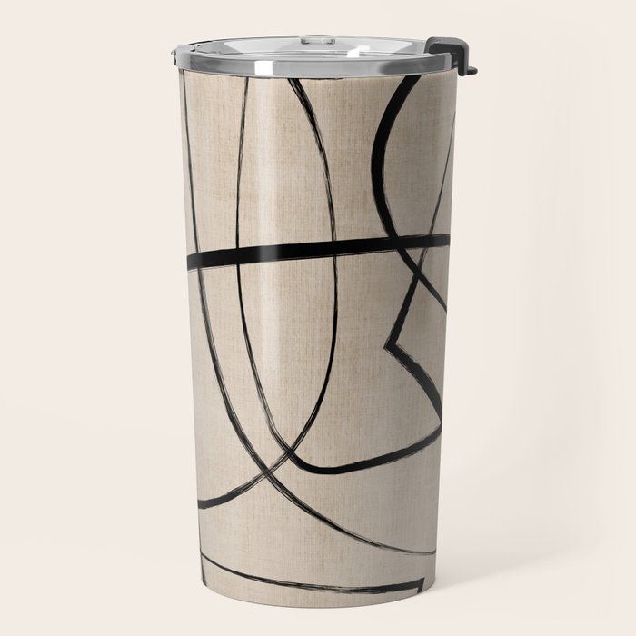 Black Beige Abstract Line Art Rich Texture Travel Mug Gallery Image 2