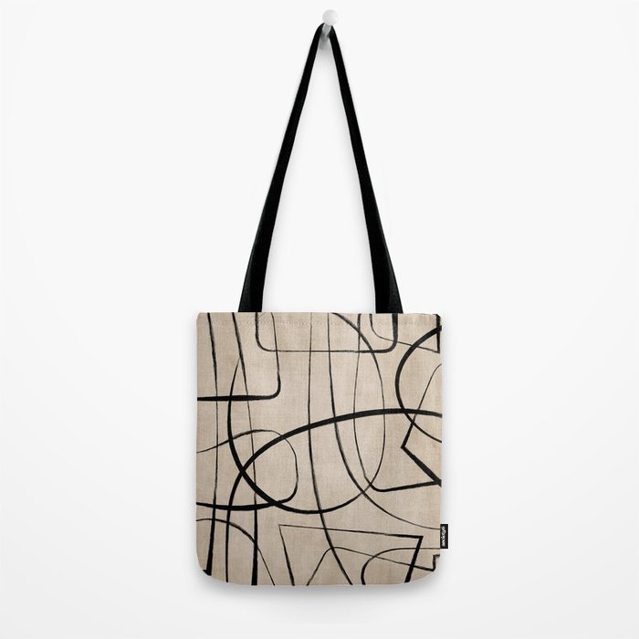 Black Beige Abstract Line Art Rich Texture Tote Bag Gallery Image 2