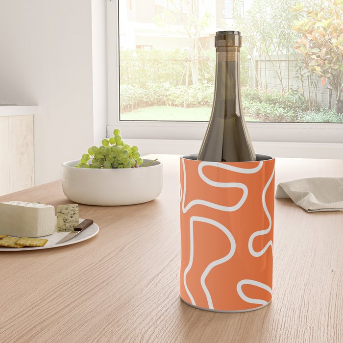 Squiggle Maze Minimalist Abstract Pattern in Orange and White Wine Chiller Gallery Image 4