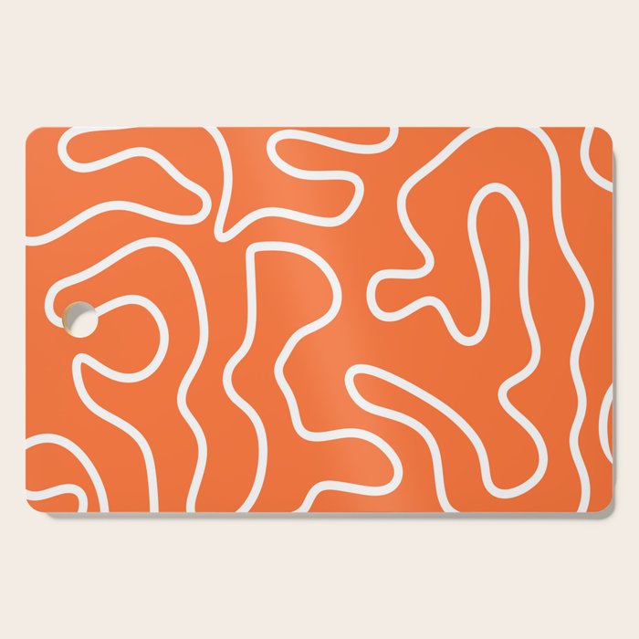Squiggle Maze Minimalist Abstract Pattern in Orange and White Cutting Board Gallery Image 1