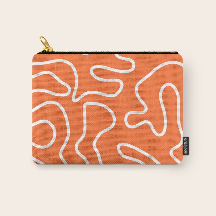 Squiggle Maze Minimalist Abstract Pattern in Orange and White Carry All Pouch Gallery Image 1