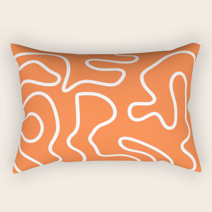Squiggle Maze Minimalist Abstract Pattern in Orange and White Rectangular Pillow Gallery Image 2