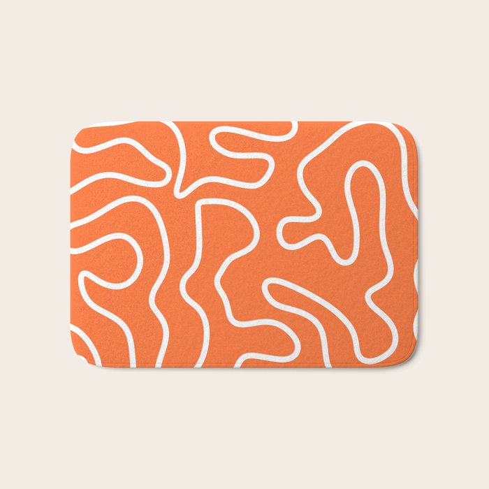 Squiggle Maze Minimalist Abstract Pattern in Orange and White Bath Mat Gallery Image 1