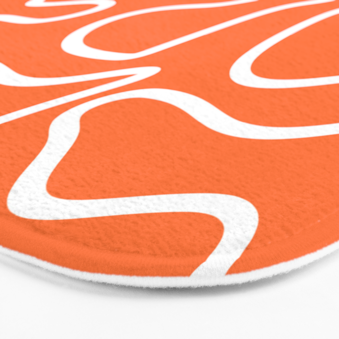 Squiggle Maze Minimalist Abstract Pattern in Orange and White Bath Mat Gallery Image 3