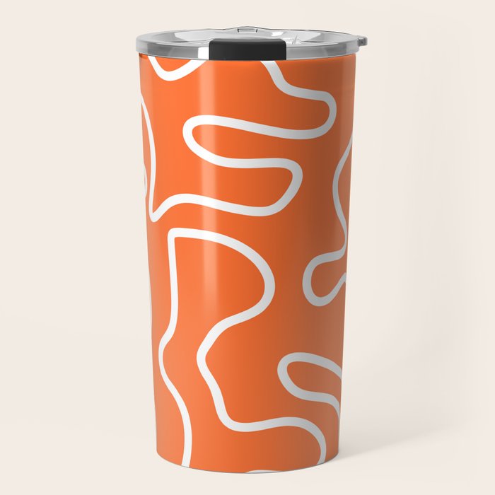 Squiggle Maze Minimalist Abstract Pattern in Orange and White Travel Mug Gallery Image 1