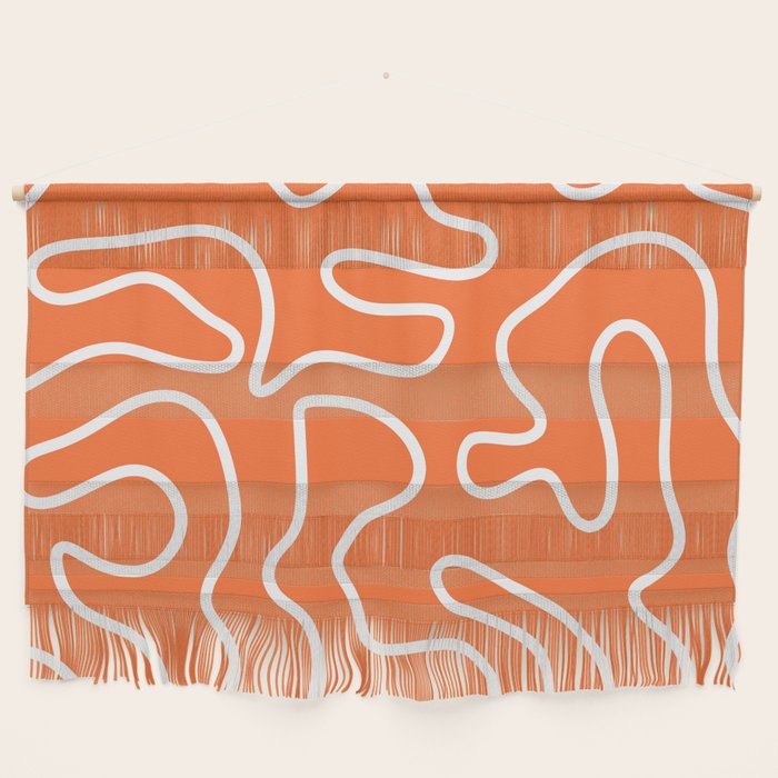 Squiggle Maze Minimalist Abstract Pattern in Orange and White Wall Hanging Gallery Image 1