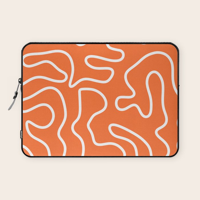 Squiggle Maze Minimalist Abstract Pattern in Orange and White Laptop Sleeve Gallery Image 1