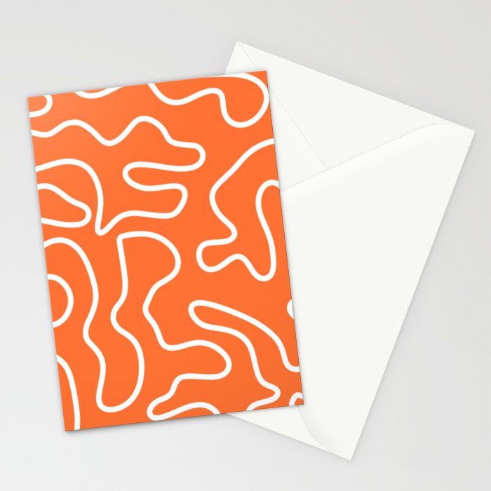 Squiggle Maze Minimalist Abstract Pattern in Orange and White Stationery Card Gallery Image 2