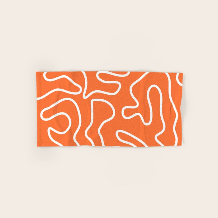 Squiggle Maze Minimalist Abstract Pattern in Orange and White Bath Towel Gallery Image 1