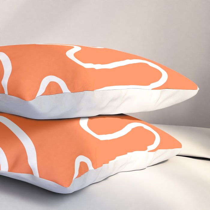 Squiggle Maze Minimalist Abstract Pattern in Orange and White Pillow Sham Gallery Image 3