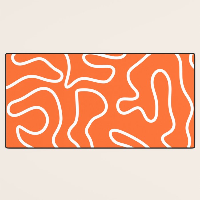 Squiggle Maze Minimalist Abstract Pattern in Orange and White Desk Mat Gallery Image 3