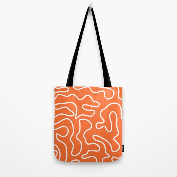 Squiggle Maze Minimalist Abstract Pattern in Orange and White Tote Bag Gallery Image 2