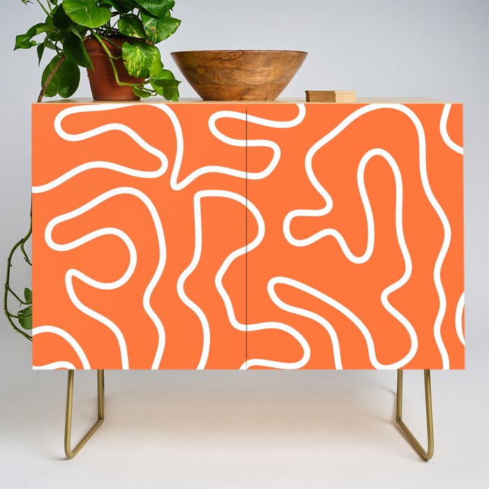 Squiggle Maze Minimalist Abstract Pattern in Orange and White Credenza Gallery Image 1