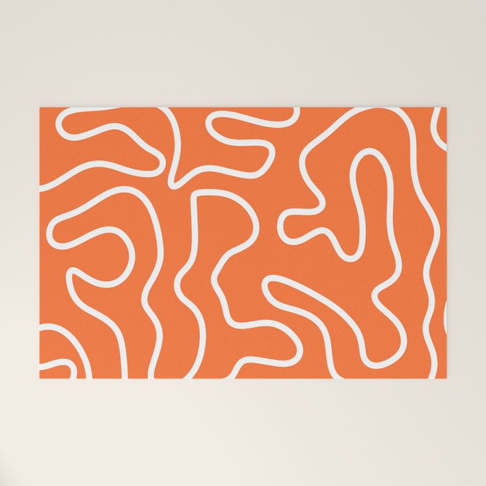 Squiggle Maze Minimalist Abstract Pattern in Orange and White Welcome Mat Gallery Image 1