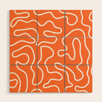 Squiggle Maze Minimalist Abstract Pattern in Orange and White Wood Wall Art Gallery Image 1