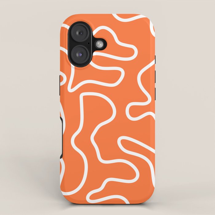 Squiggle Maze Minimalist Abstract Pattern in Orange and White iPhone Case Gallery Image 1