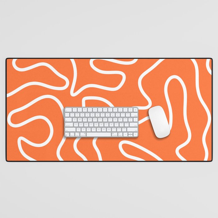 Squiggle Maze Minimalist Abstract Pattern in Orange and White Desk Mat Gallery Image 1