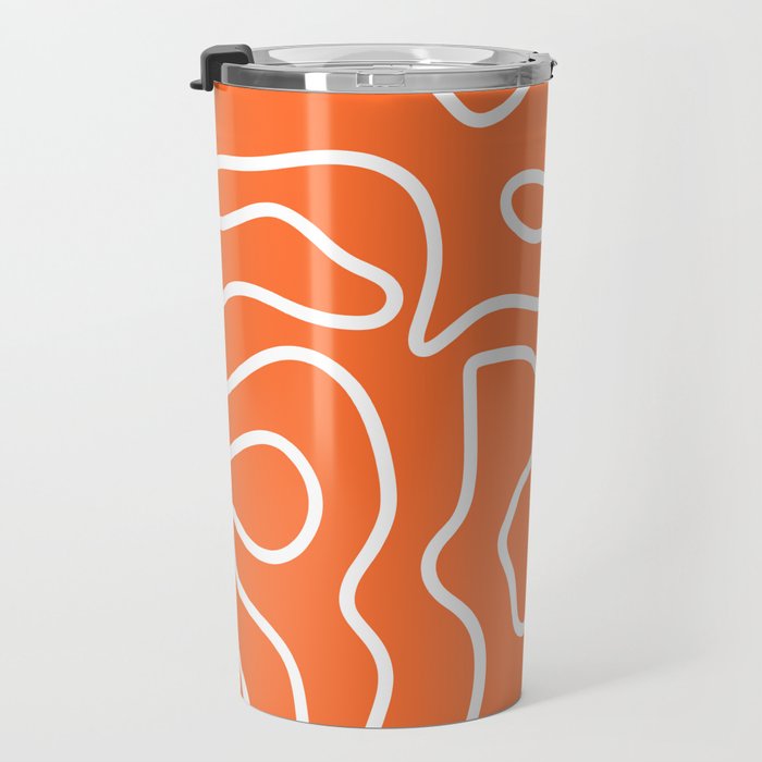 Squiggle Maze Minimalist Abstract Pattern in Orange and White Travel Mug Gallery Image 3