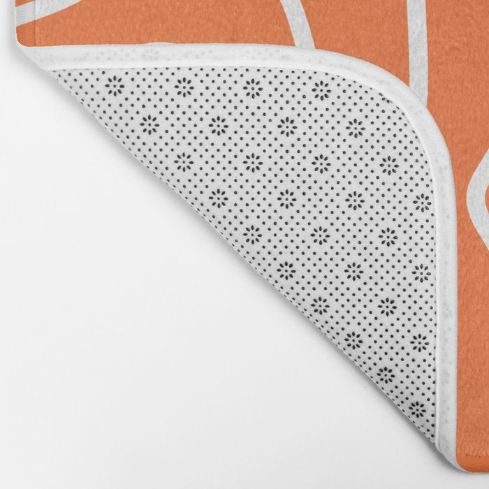 Squiggle Maze Minimalist Abstract Pattern in Orange and White Bath Mat Gallery Image 2