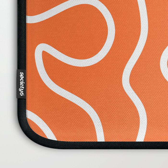 Squiggle Maze Minimalist Abstract Pattern in Orange and White Laptop Sleeve Gallery Image 3