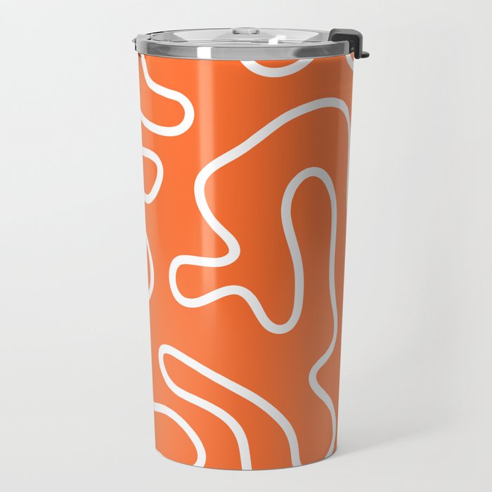 Squiggle Maze Minimalist Abstract Pattern in Orange and White Travel Mug Gallery Image 2