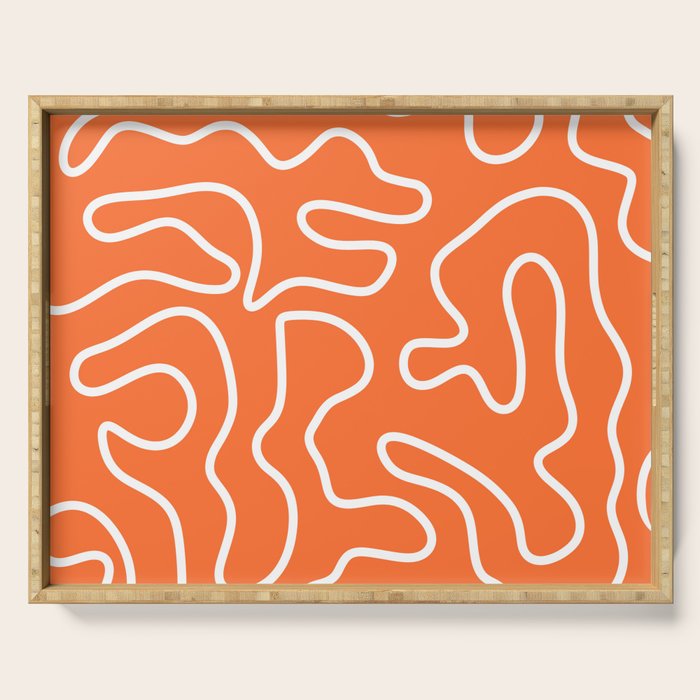 Squiggle Maze Minimalist Abstract Pattern in Orange and White Serving Tray Gallery Image 1