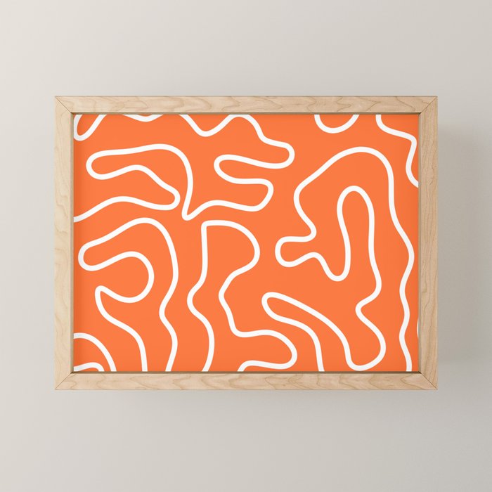 Squiggle Maze Minimalist Abstract Pattern in Orange and White Mini Art Print Gallery Image 1