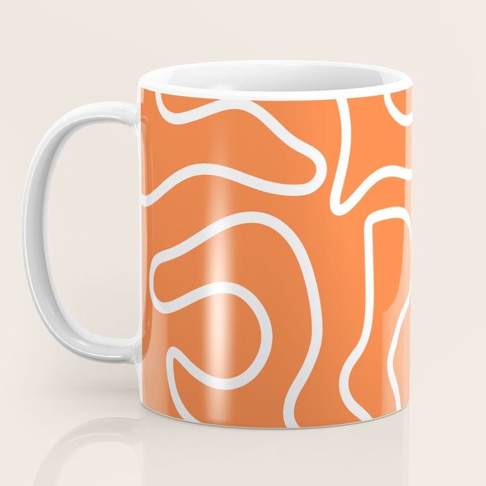 Squiggle Maze Minimalist Abstract Pattern in Orange and White Coffee Mug Gallery Image 3