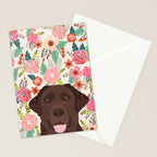 Chocolate Lab florals dog breed portrait pet art dog lover gifts labrador retriever Stationery Card Gallery Image 2