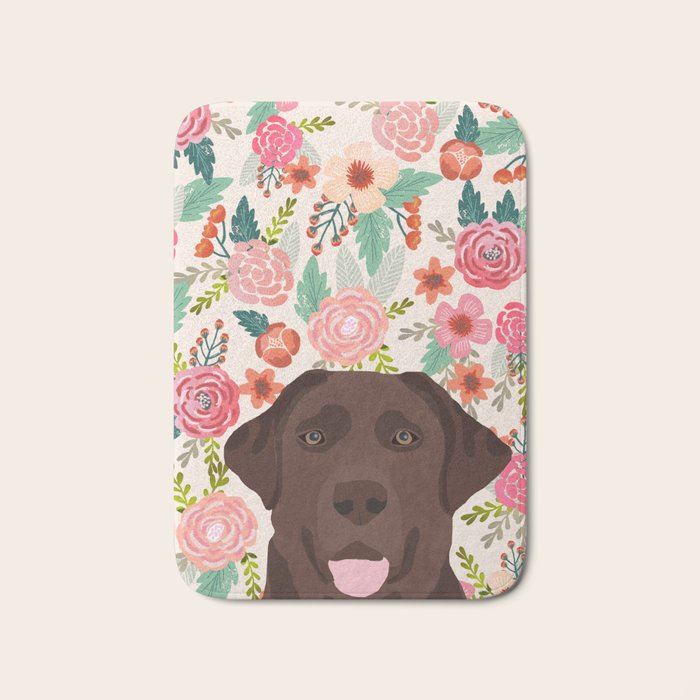 Chocolate Lab florals dog breed portrait pet art dog lover gifts labrador retriever Bath Mat Gallery Image 1