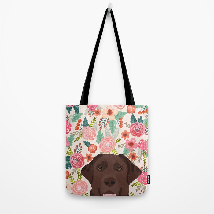 Chocolate Lab florals dog breed portrait pet art dog lover gifts labrador retriever Tote Bag Gallery Image 2