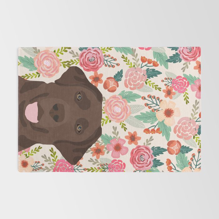 Chocolate Lab florals dog breed portrait pet art dog lover gifts labrador retriever Rug Gallery Image 2
