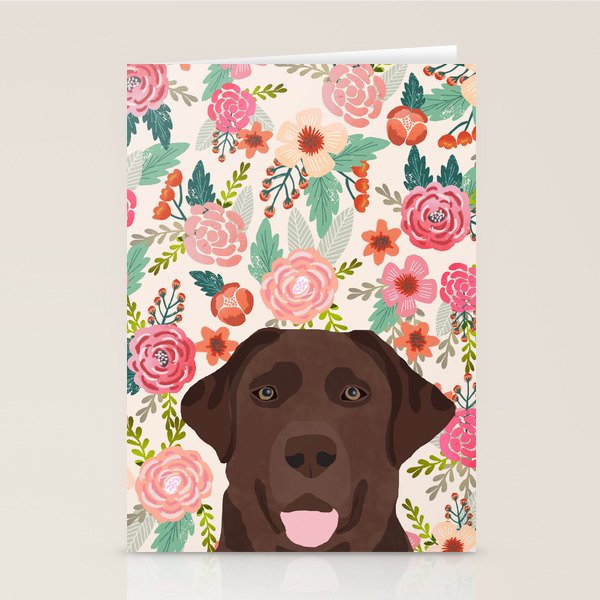 Chocolate Lab florals dog breed portrait pet art dog lover gifts labrador retriever Stationery Card Gallery Image 2