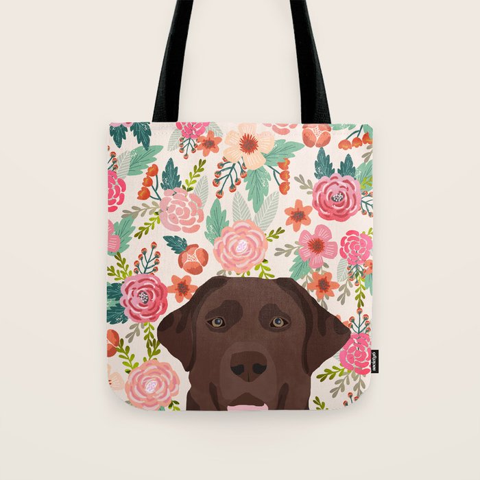 Chocolate Lab florals dog breed portrait pet art dog lover gifts labrador retriever Tote Bag Gallery Image 1