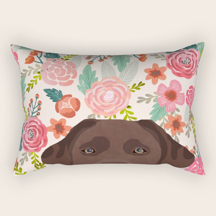 Chocolate Lab florals dog breed portrait pet art dog lover gifts labrador retriever Rectangular Pillow Gallery Image 1
