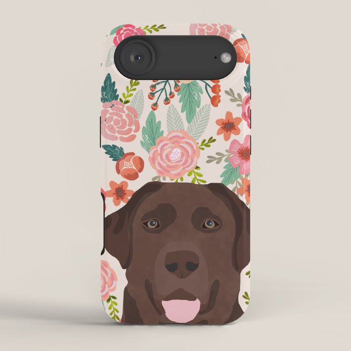 Chocolate Lab florals dog breed portrait pet art dog lover gifts labrador retriever iPhone Case Gallery Image 2