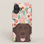 Chocolate Lab florals dog breed portrait pet art dog lover gifts labrador retriever iPhone Case Gallery Image 1