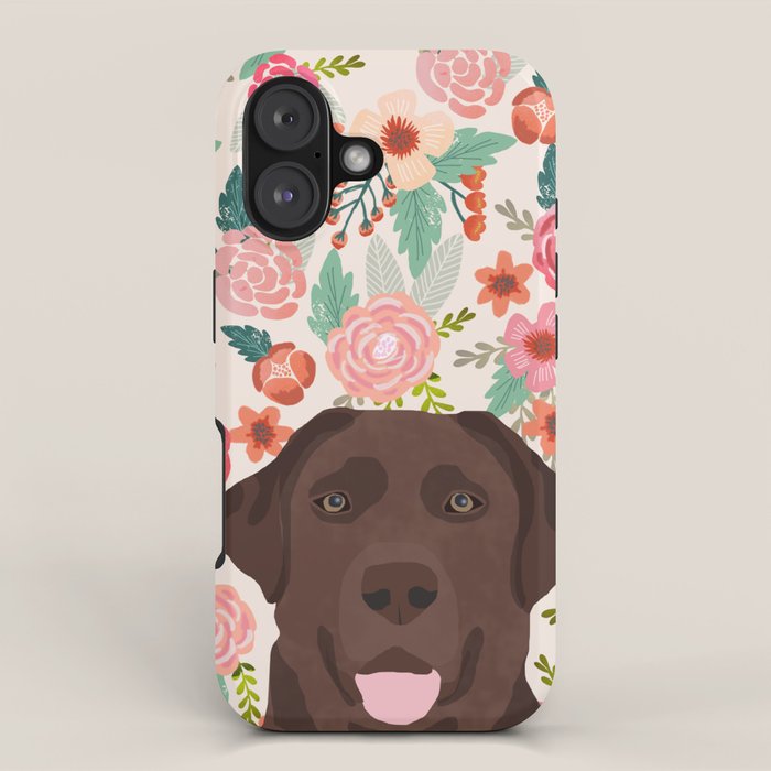 Chocolate Lab florals dog breed portrait pet art dog lover gifts labrador retriever iPhone Case Gallery Image 1
