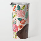 Chocolate Lab florals dog breed portrait pet art dog lover gifts labrador retriever Travel Mug Gallery Image 3