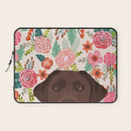 Chocolate Lab florals dog breed portrait pet art dog lover gifts labrador retriever Laptop Sleeve Gallery Image 1