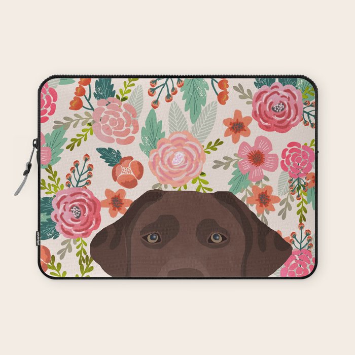 Chocolate Lab florals dog breed portrait pet art dog lover gifts labrador retriever Laptop Sleeve Gallery Image 1